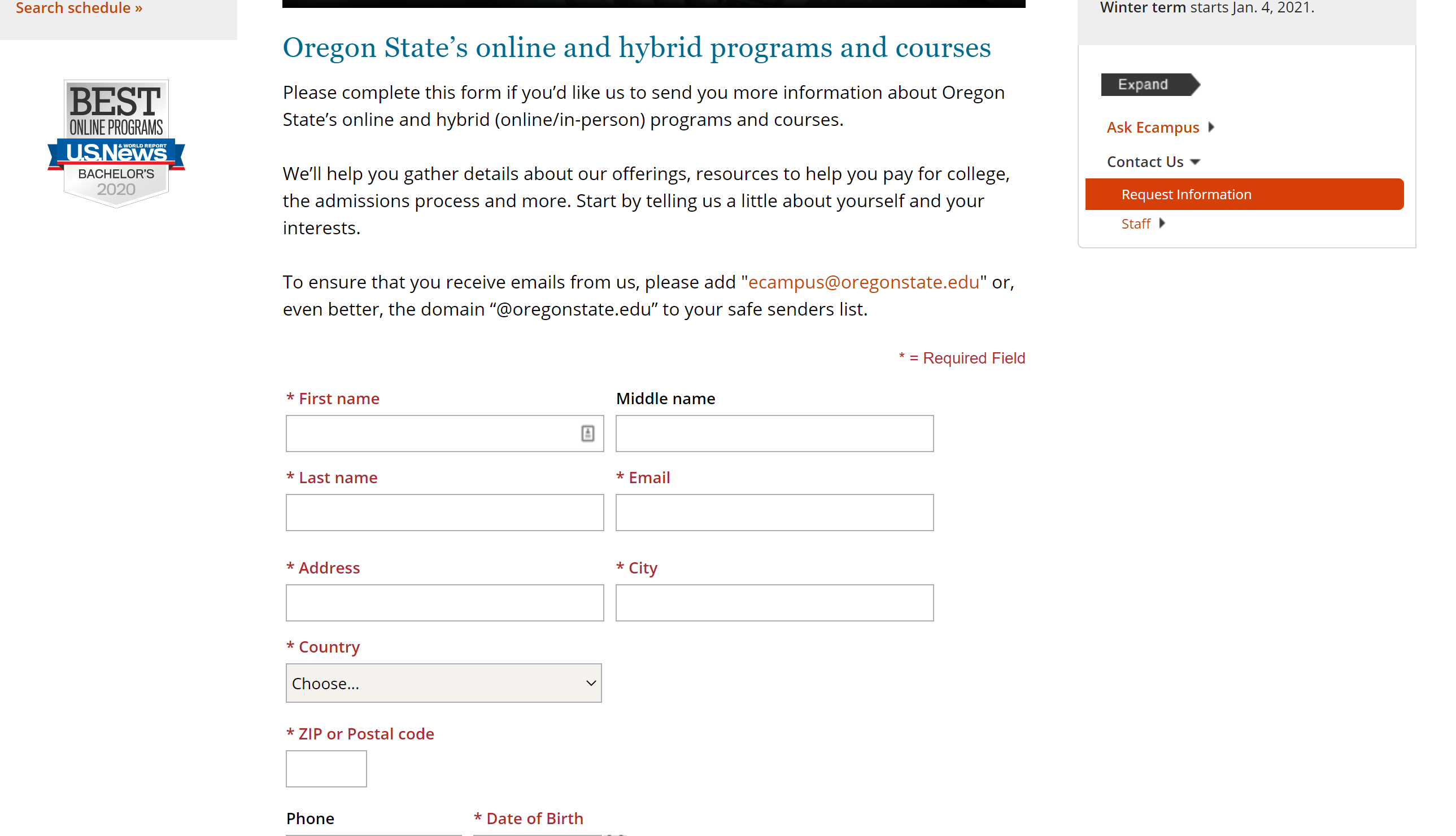 Oregon State University’s website’s forms are all correctly and clearly labeled.